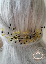 Кристални булчински украшения за коса - дизайнерски фуркети в жълто и черно Queen Bee by Rosie